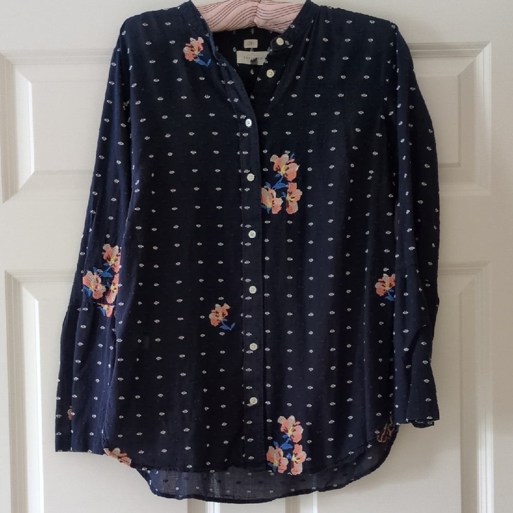 Loft The Softened Shirt Embroidered Floral Textural Blue White M